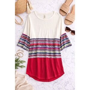 Celeste Boho Stripe Mixed Print Dolman Sleeve Top Women Cream Red Size Lage